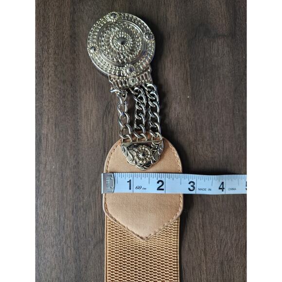 Vtg Arden B Women\'s Wide Elastic Belt Waist Gold Metal disc & chains Buckle S/M main image 5